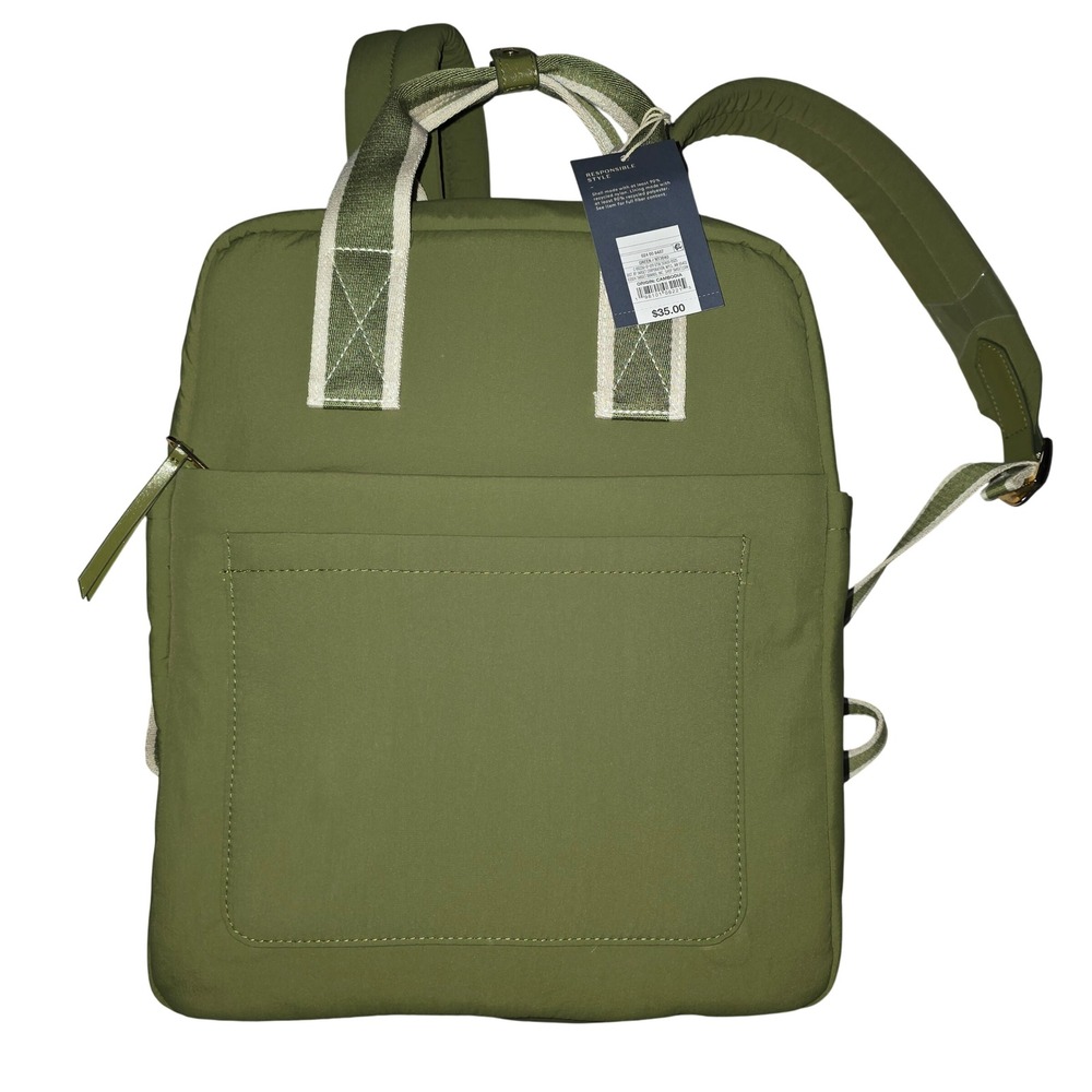 Universal Thread Square Commuter Backpack Olive Green Nylon Zip Closure New - Picture 4 of 8